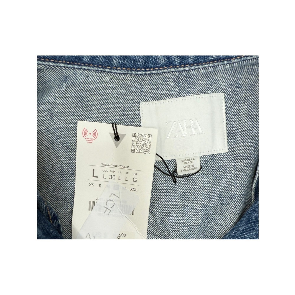 Zara Women Medium Wash Cropped Oversized Bomber Denim Jacket Large NEW - Picture 4 of 9